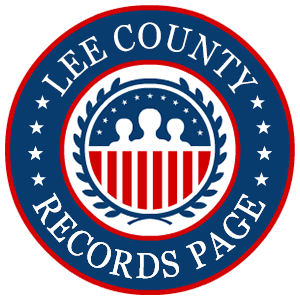 A round red, white, and blue logo with the words 'Lee County Records Page' for the state of Florida.